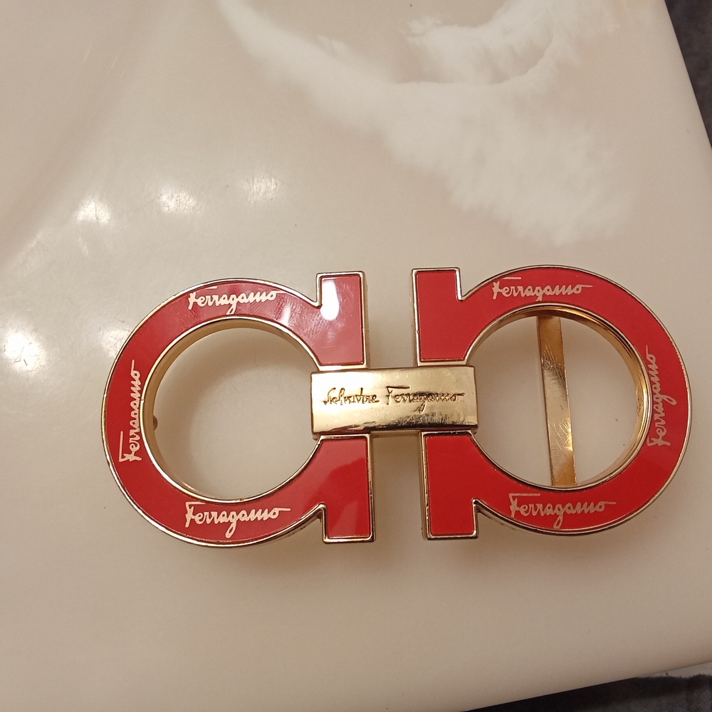 Salvatore Ferragamo Red and Gold Women's Belt Buckle